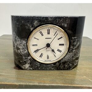 Vintage Staiger Quartz Desk Clock Marble Black & White Made In Germany Works!